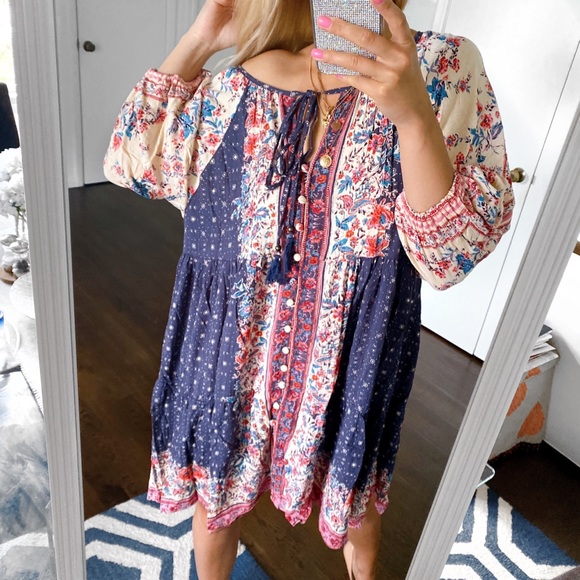 💙 BOHO TRIBAL PRINT DARK BLUE LOOSE DRESS! - Picture 8 of 13